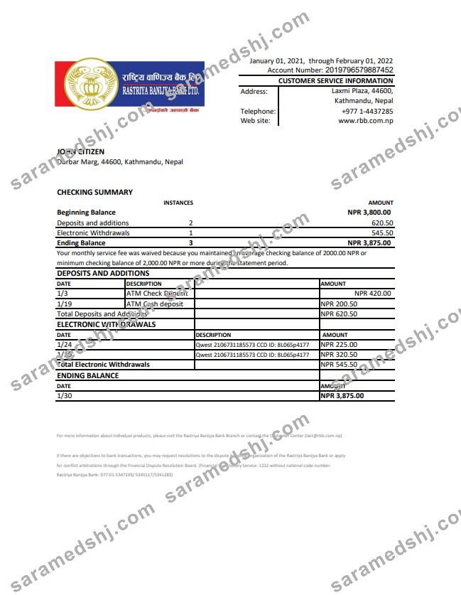 Nepal Rastriya Banijya Bank statement xls